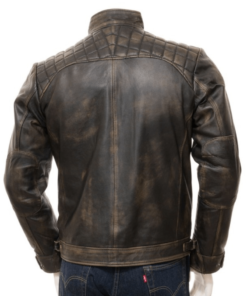 Quilted Distressed Brown Leather Biker Jacket