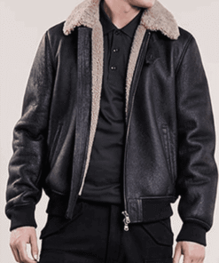 Men’s Aviator Black Leather Bomber Jacket