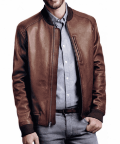 Men’s Bomber Chocolate Brown Leather Jacket