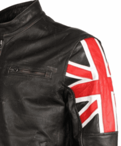 Mens British Flag Genuine Biker Leather Jacket
