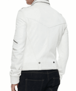 Men’s FJM059 Belted White Leather Motorcycle Jacket