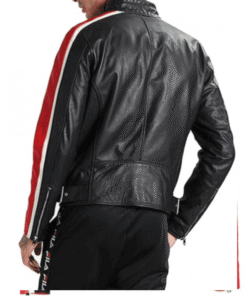 Men’s FJM251 Motorcycle Striped Leather Jacket