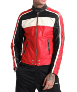 Men’s FJM251 Motorcycle Striped Leather Jacket