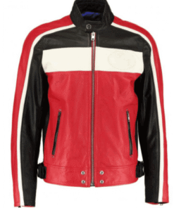 Men’s FJM251 Motorcycle Striped Leather Jacket