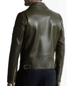 Men’s Olive Green Leather Biker Jacket