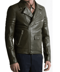 Men’s Olive Green Leather Biker Jacket