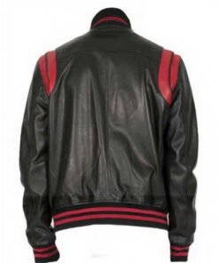 Black And Red Letterman Bomber Leather Jacket