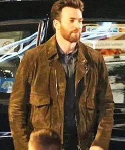Chris Evans Ghosted Brown Leather Jacket