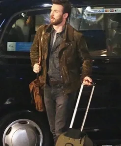Chris Evans Ghosted Brown Leather Jacket