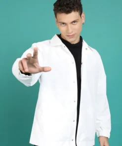 Highlander Men White Solid Bomber Jackets