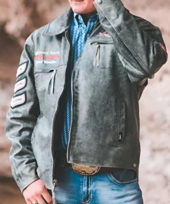 NHSRA Steer Wrestler Distressed Leather Jacket