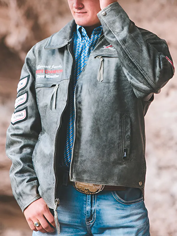 NHSRA Steer Wrestler Distressed Leather Jacket NHSRA Steer Wrestler Distressed Leather Jacket