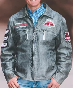 NHSRA Steer Wrestler Distressed Leather Jacket