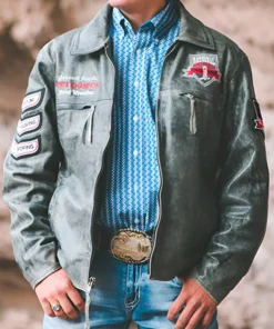 NHSRA Steer Wrestler Distressed Leather Jacket