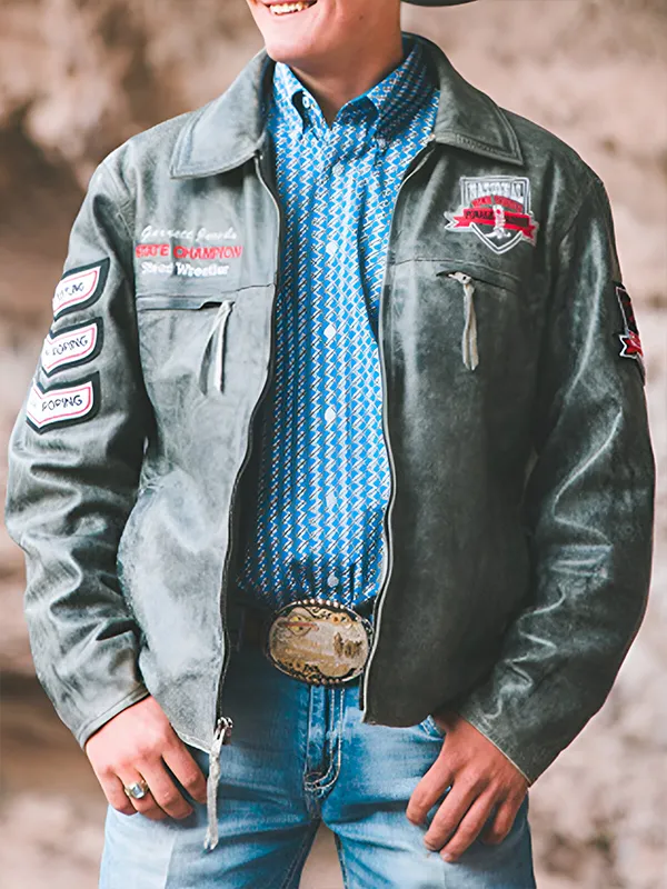 NHSRA Steer Wrestler Distressed Leather Jacket NHSRA Steer Wrestler Distressed Leather Jacket