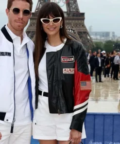 Nina Dobrev Paris Olympics 2025 Leather Jacket