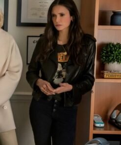The Out Laws 2026 Nina Dobrev Black Leather Jacket