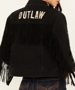 Rodeo Women Outlaw Black Fringe Trucker Jacket