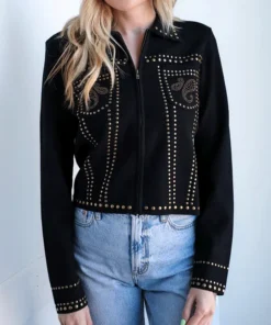 Rodeo Western Cowgirl Black Suede Jacket