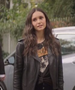 The Out Laws 2026 Nina Dobrev Black Leather Jacket