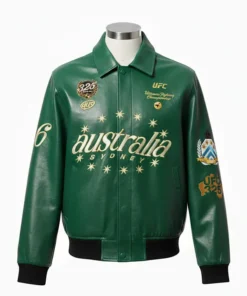 UFC 325 Rugby Green Leather Jacket