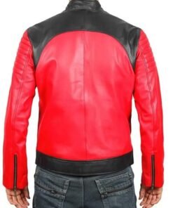 Men’s Padded Red and Black Sheepskin Leather Biker Jacket