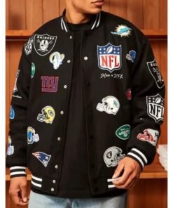 All Team Badges Black Varsity Jacket