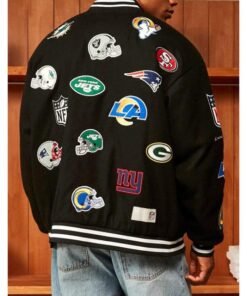 All Team Badges Black Varsity Jacket