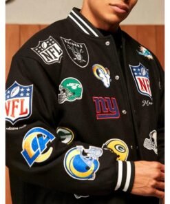 All Team Badges Black Varsity Jacket