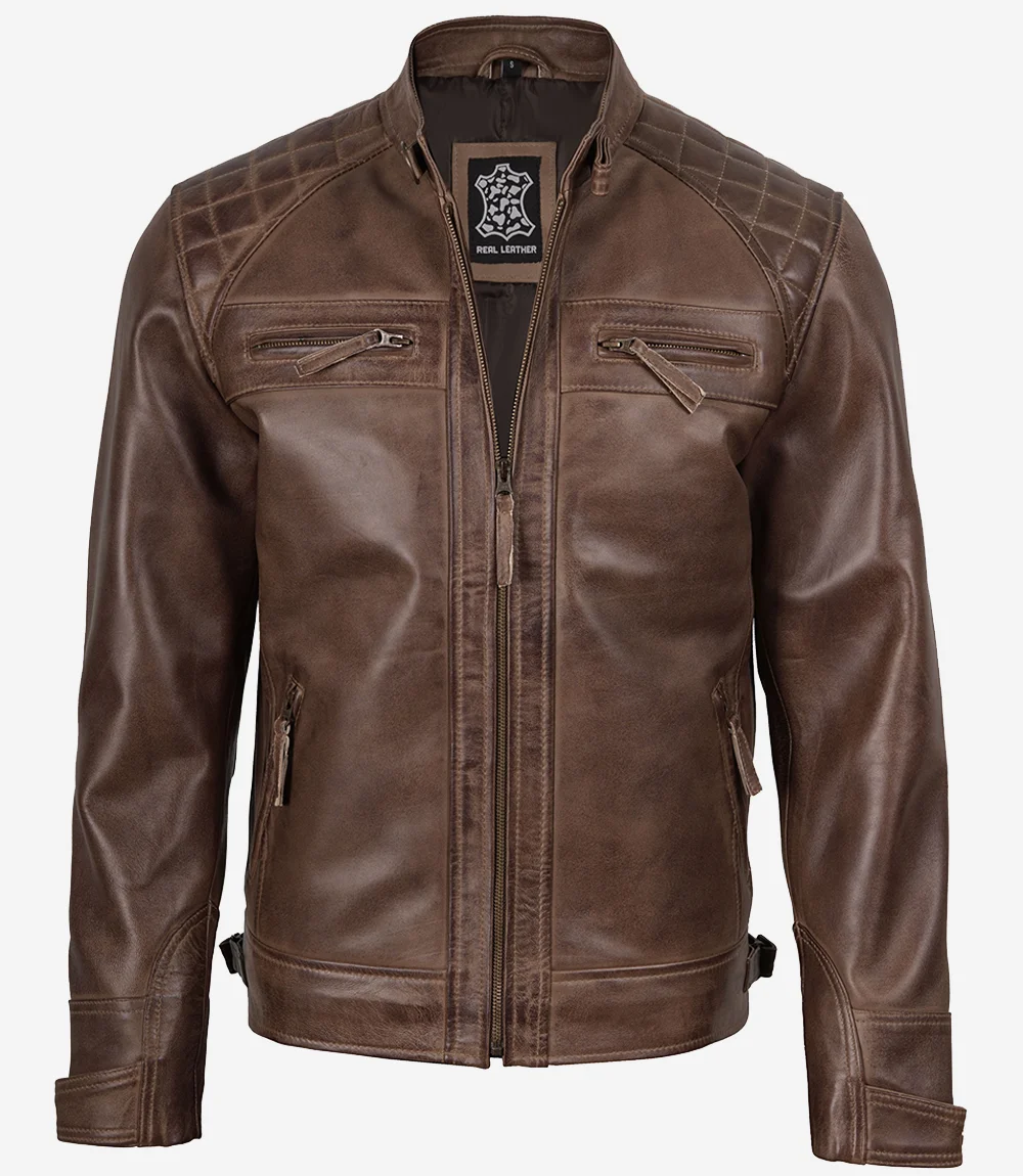 Chocolate Brown Cafe Racer Men's Leather Jacket Chocolate Brown Cafe Racer Men's Leather Jacket