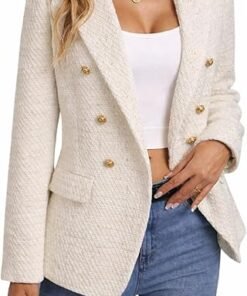 Mina Self 2026 Spring Women’s Tweed Plaid Blazer Jacket