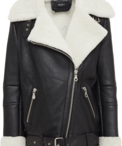 Womens Black Shearling Biker Jacket