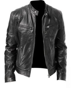 Cafe Racer Men's Motorcycle Biker Genuine Soft Sheep Skin Leather Jacket