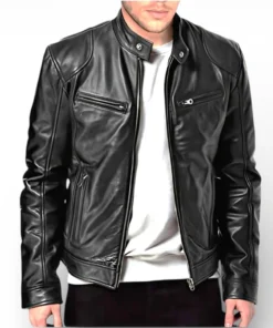 Cafe Racer Men's Motorcycle Biker Genuine Soft Sheep Skin Leather Jacket