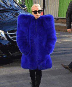 Lady Gaga Faux Fur Blue Coat