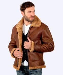 Men’s Brown Aviator Genuine Fur Leather Bomber Jacket