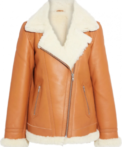 Womens Brown Biker Shearling Jacket