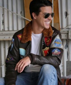 Top Gun Tom Cruise Bomber Leather Jacket with Removable Fur