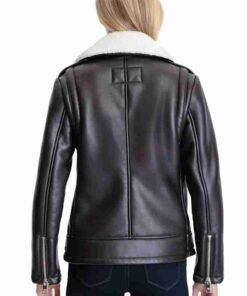 Womens Fur Collar Black Leather Jacket