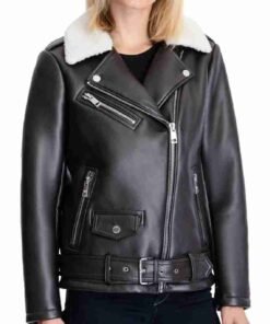 Womens Fur Collar Black Leather Jacket