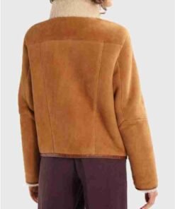 Womens Shearling Collar Brown Leather Jacket