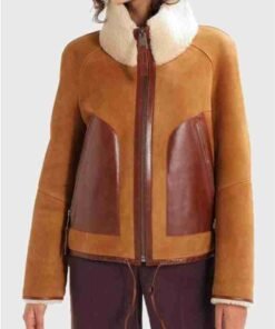 Womens Shearling Collar Brown Leather Jacket