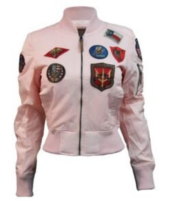 Womens Light Pink Top Gun Vegan Leather Jacket