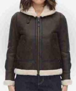 Womens Dark Brown Aviator Hooded Jacket