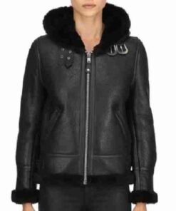 Womens Hooded Black Aviator Jacket