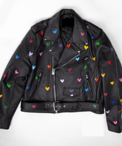 Heart-Patterned Womens Leather Jacket
