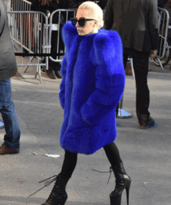 Lady Gaga Faux Fur Blue Coat