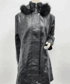 Womens Black Leather Coat – Removable Fur Hood
