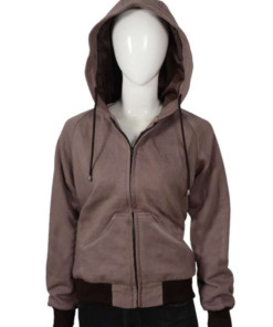 Womens Brown Zip Up Bomber Hoodie Jacket