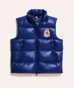 Jung Hae-in RWB Crest Shiny Down Blue Puffer Vest